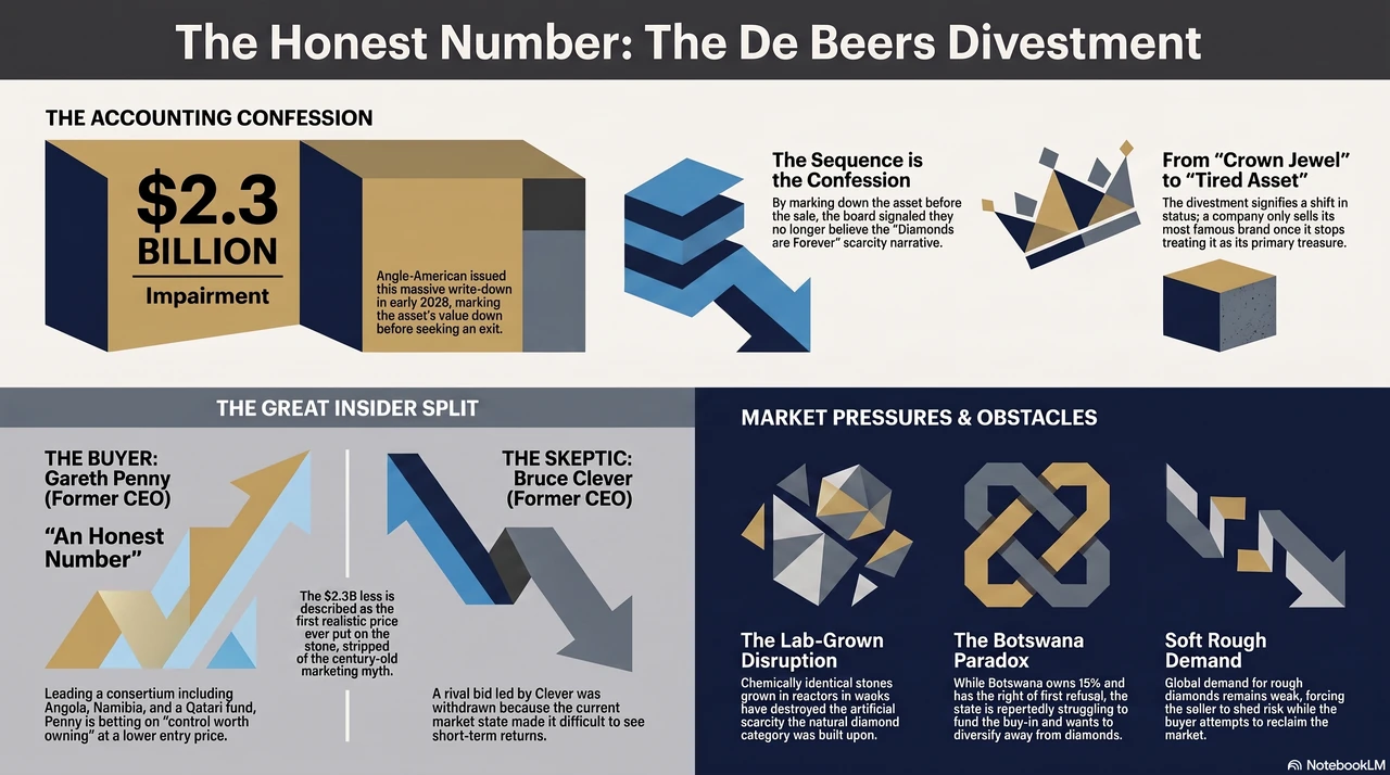 How Anglo American Decided to Sell De Beers — one-page infographic