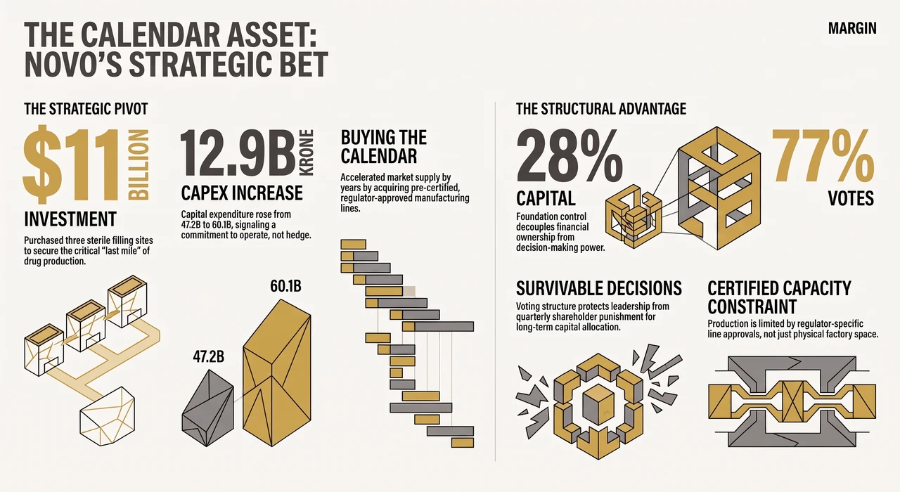 Novo Nordisk Bought Time, Not Factories. The Capex Line Shows It — one-page infographic