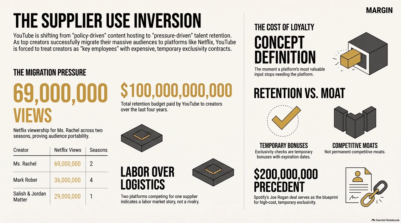 YouTube Is Paying Creators Millions to Not Answer Netflix — one-page infographic