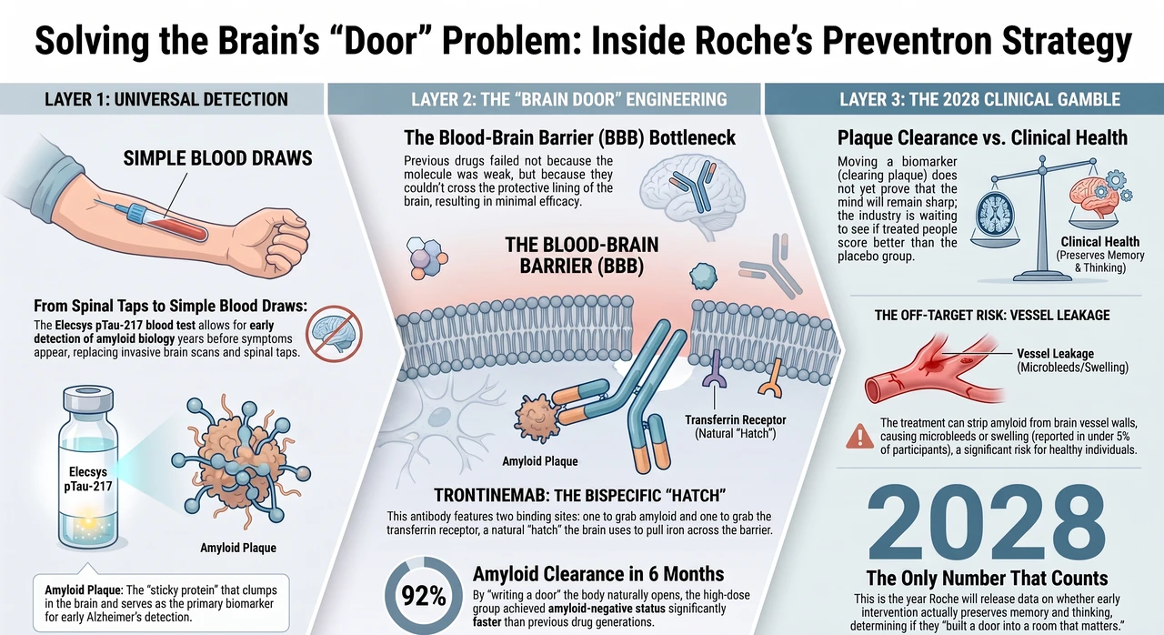Roche Solved the Door Into the Brain. Not the Disease. — one-page infographic