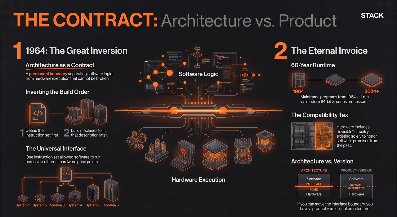 IBM Promised Compatibility in 1964. It's Still Paying for It — one-page infographic